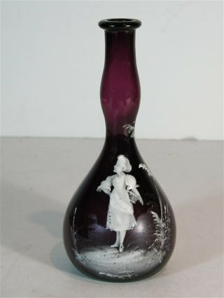 1890 Mary Gregory Enamel Decorated Amethyst Victorian Art Glass Barber Bottle