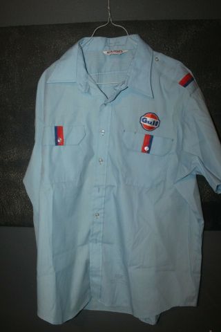 Vintage Gulf Gas & Oil Service Station Attendant Shirt Petroleum Lion Uniform 2x