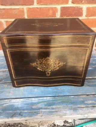 Very Good Antique Brass Inlaid Box For Liquor Decanters Great Inner Rack