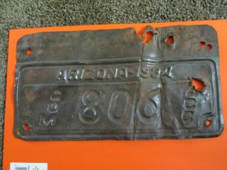 Rare Antique Arizona 1934 License Plate W/ A Few Bullet Holes And Rust