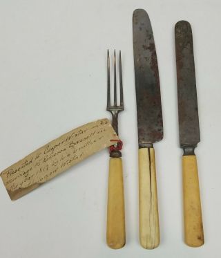Antique C.  1817 Set Of Shear Steel Fork & Knives Bartholomew To Caspar Wistar