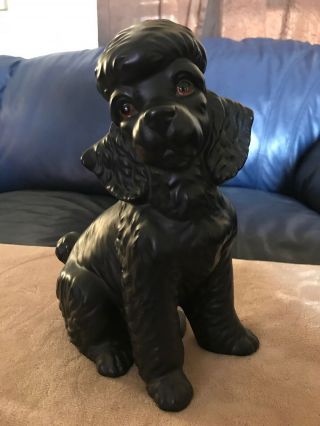 Vintage Ceramic Black Poodle Dog Sitting Figurine Japan