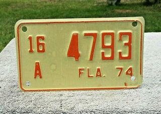 Florida Fla 1974 Motorcycle License Plate Tag 16 A 4793 Sarasota County 500lbs