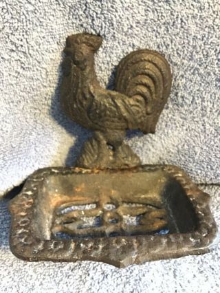 Vintage Black Cast Iron Rooster Soap Dish Rustic Farm House Wall Decor
