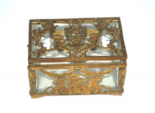 French Dore Antique Cut Crystal Cherub Ornate Bronze Casket