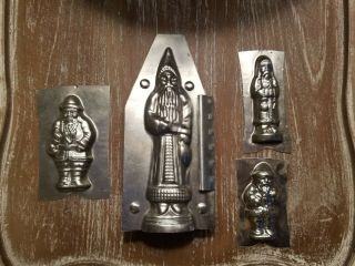4 Antique Santa Claus Chocolate Candy Mold Tins Metal Father Christmas And More