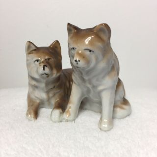 Alaskan Malamute Husky Dog Puppy Statue Figurine 3” X 2.  25” Japan Vintage Brown