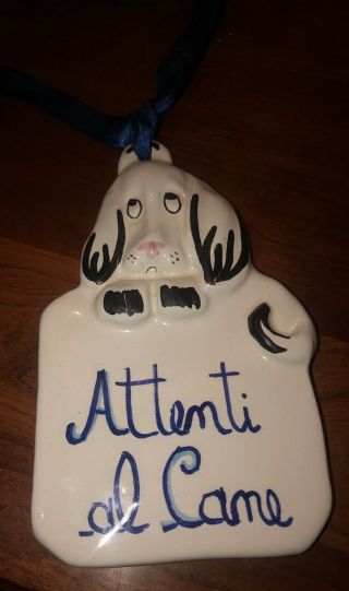 Cute Vintage Attenti Al Cane Beware Of The Dog Ceramic Italian Wall Plaque