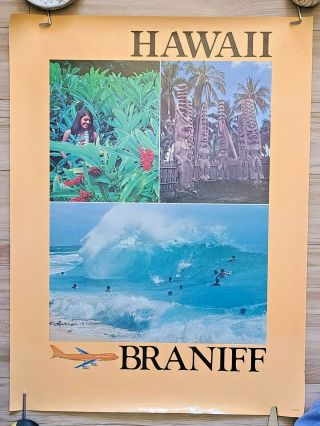 Braniff Airways Poster Hawaii Version 2 1970 Vintage Travel Advertising