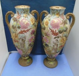 Royal Bonn Hand Painted Vases By Franz Anton Mehlen 3