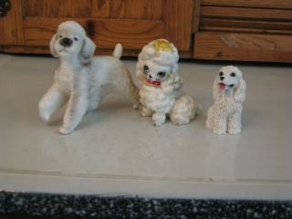 Vintage Josef Originals Japan White Poodle Dog Figurine,  Standard & Pup Sitting