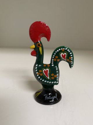 Vintage Made In Portugal Rooster Hand Painted Folk Art Ceramic