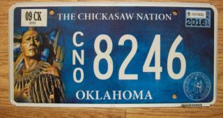 Single Oklahoma / Chickasaw Nation License Plate - 2016 - Cn0 8246