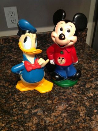 Vintage Disney Donald Duck & Mickey Mouse Club Coin Bank Hard Plastic