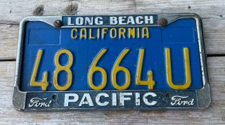 Vintage California License Plate With Pacific Ford Frame Long Beach