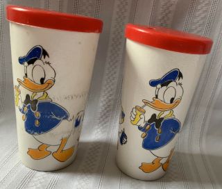 Vintage Disney Donald Duck Huey Dewey And Louie Tumbler Souvenir Cups With Lids