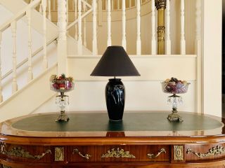 Rare Antique High Gloss Black Ceramic Porcelain Table Desk Lamp Shade 56 X 39cm