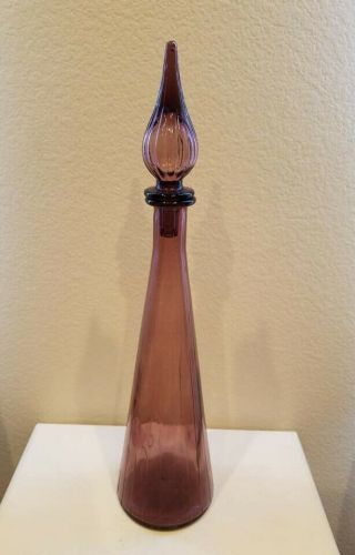 Vintage Empoli Purple Amethyst Glass Genie Bottle Decanter With Stopper Mcm