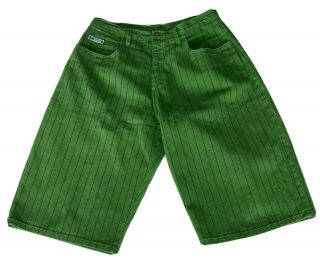 Cross Colours Vintage 90s Mens Sz 36 Green Striped Streetwear Jean Shorts Usa