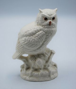 Vintage White Glossy Ceramic Owl Statue Made In Japan 5 1/8 " Tall