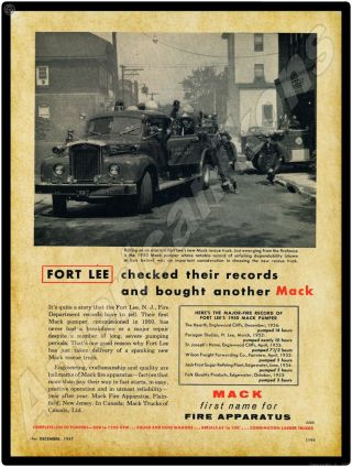 1957 Mack Fire Apparatus Metal Sign: Fort Lee,  Nj - Fire Department Truck