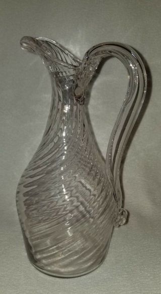 Early 19th Century American Blown Glass Swirled Cruet Bottle Applied Handle