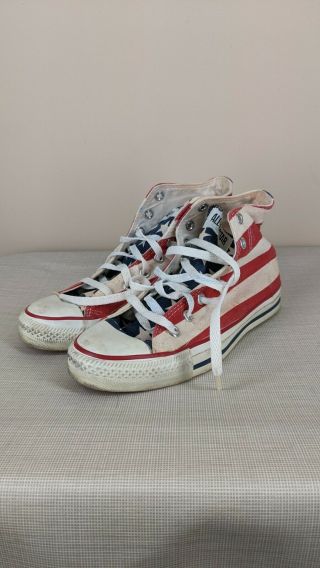 Vintage Made In Usa Converse All Stars American Flag Theme Shoes Size 5 Euc