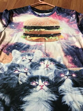 Aideaone Cat Lover Cheezburger Alien Space Ship Short Sleeve Shirt Women 