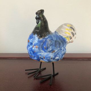 Ceramic Chicken Rooster Figurine Glazed Farmhouse Country House Signed