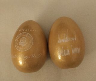 Trump White House 2018 Easter Gold Egg Wood Signed Donald Melania No Box