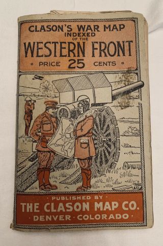 Antique Rare 1918 Clason’s War Map Of The Western Front