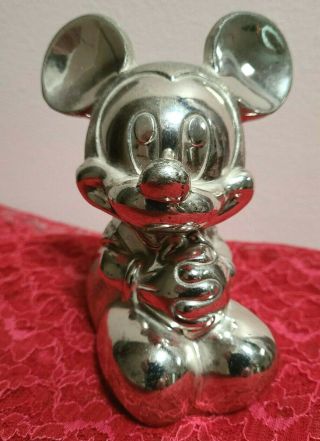 Vintage Mickey Mouse Silver Coin Bank 5 " Tall - All Metal