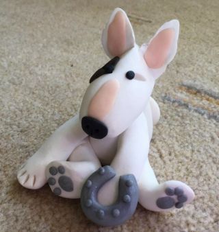 English Bull Terrier,  Bully,  Staffy Statue Ornament Lucky Horeshoelove Gift Fun