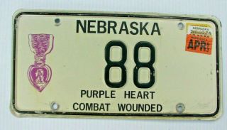 Nebraska Combat Wounded Purple Heart Veteran Auto License Plate " 88 " Ne