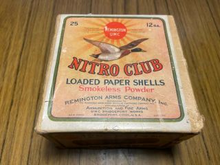 Vintage Remington Umc Nitro Club 12 - Ga Ammunition Shot Shell Box 1 - Oz.  Ball
