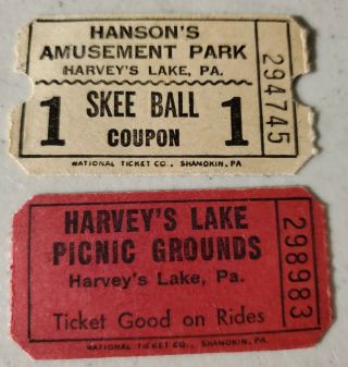 2Rare Vintage Don Hanson ' s Amusement Park Skee Ball Ride Tickets Harveys Lake PA 3