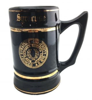 Vintage Syracuse University Coffee Mug Beer Stein Black Gold Trim Hand Decorated