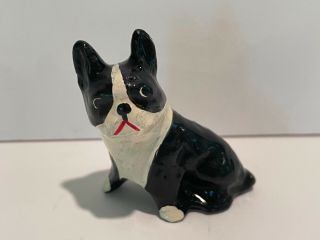 Vintage Hand - Painted Boston Terrier Dog Figurine Pup Ceramic? Plastic?