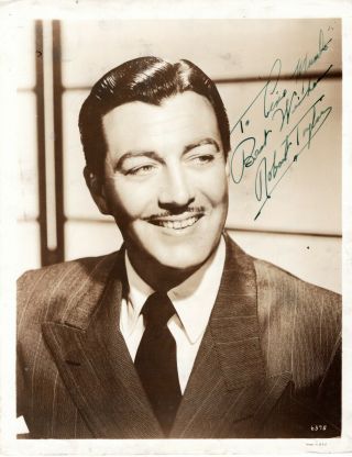 Handsome American Leading Actor Robert Taylor,  Signed Vintage Studio Photo.
