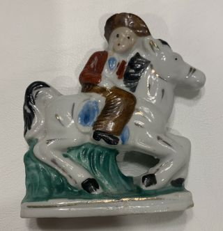 Vintage Cowboy On Horse Ceramic Figurine - Made In Japan
