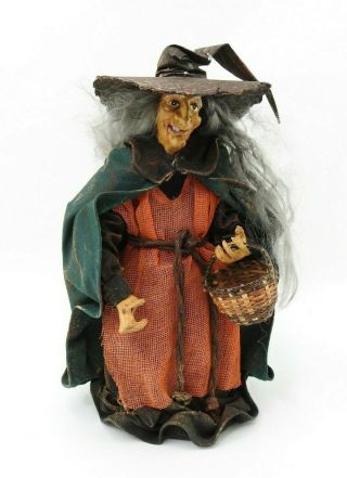 Vintage Papier - Mâché Halloween Witch Doll Clothique Candy Container Paper Mache