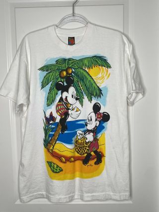 Vintage 90s Mickey Mouse T - Shirt Minnie Beach 1995 Coconuts Jerry Leigh Os