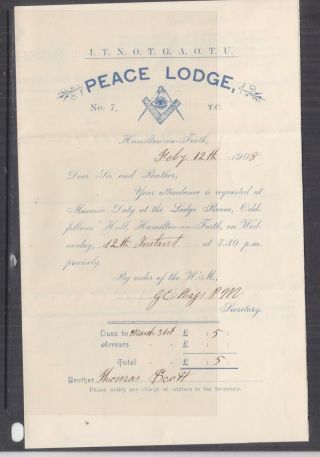 Tasmania,  Forth Cds,  1908 Cover,  Masonic Peace Lodge To Penguin With Letter.