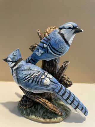 Edwin M Knowles 1987 Porcelain Bird Figurine The Blue Jay By Kevin Daniel