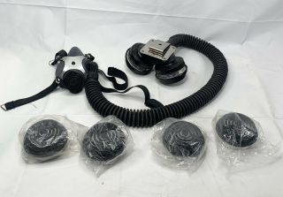 Vintage Msa Comfo Respirator Mine Safety Appliances Co.  W/ 4 Chemical Cartridge