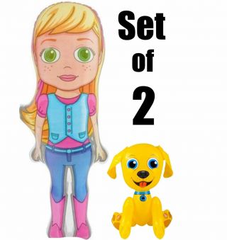 (set Of 2) 36  Cutie Girl & Her 24  Yellow Dog Inflatable Party Decorations