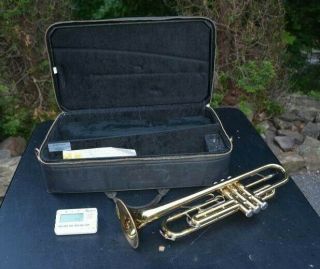 Vtg Musical Instrument King Trumpet Model 600 W/ Yamaha Case & Ibanez Metronome