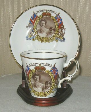 Queen Elizabeth Ii Coronation Cup And Saucer Marcus Adams Portrait