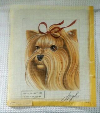 Leigh Designs Hand Painted Needlepoint Canvas Dog Terrier Vintage 1978