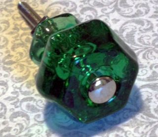 Emerald Green Glass Depression Cabinet Knobs Vintage Restoration Set Of 2